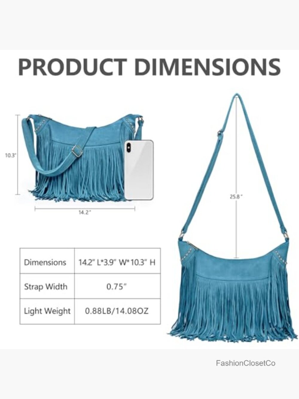 Vintage Suede Fringe Hobo Bag Crossbody Tassel Shoulder Purse - Picture 4 of 7
